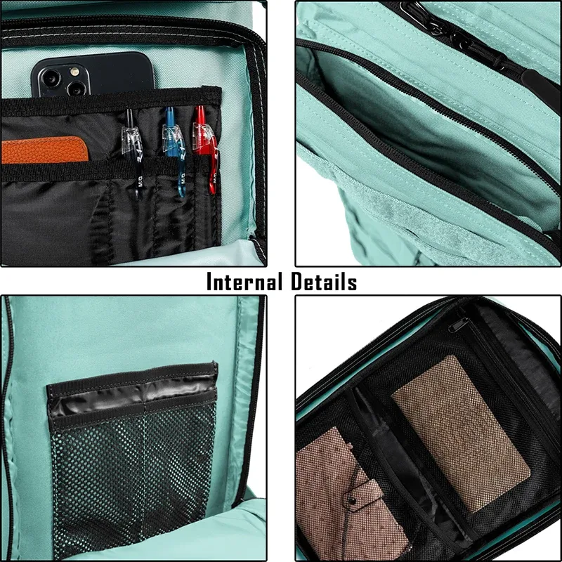 sac dos oxford université vert pastel bandes noires poche lateral ceinture air fonction voyage randonnée camping attributs modulables impermeabilite
