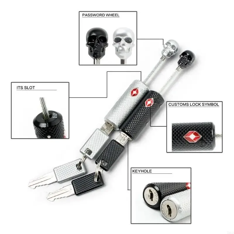 cadenas verrouiller plastique crâne noir blanc chaîne métal boutons rouge motifs carbone tsa voyage