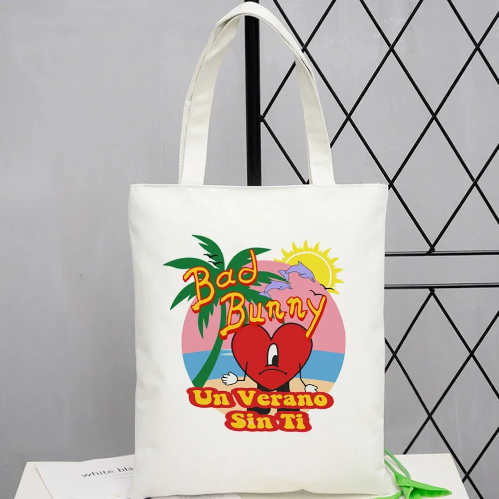 sac fourre-tout bad bunny, sac de courses personnalisable, pliable, réutilisable, à bandoulière, pour femme