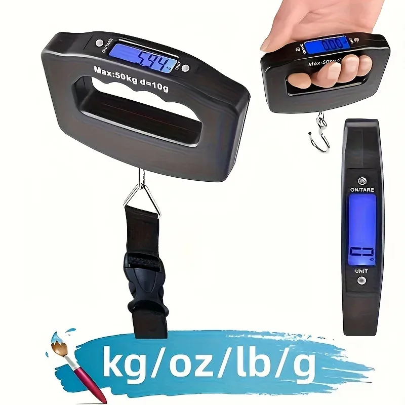 balance voyage numérique lcd bleu capacité 50kg précision haute poignée ergonomique compact usage voyage