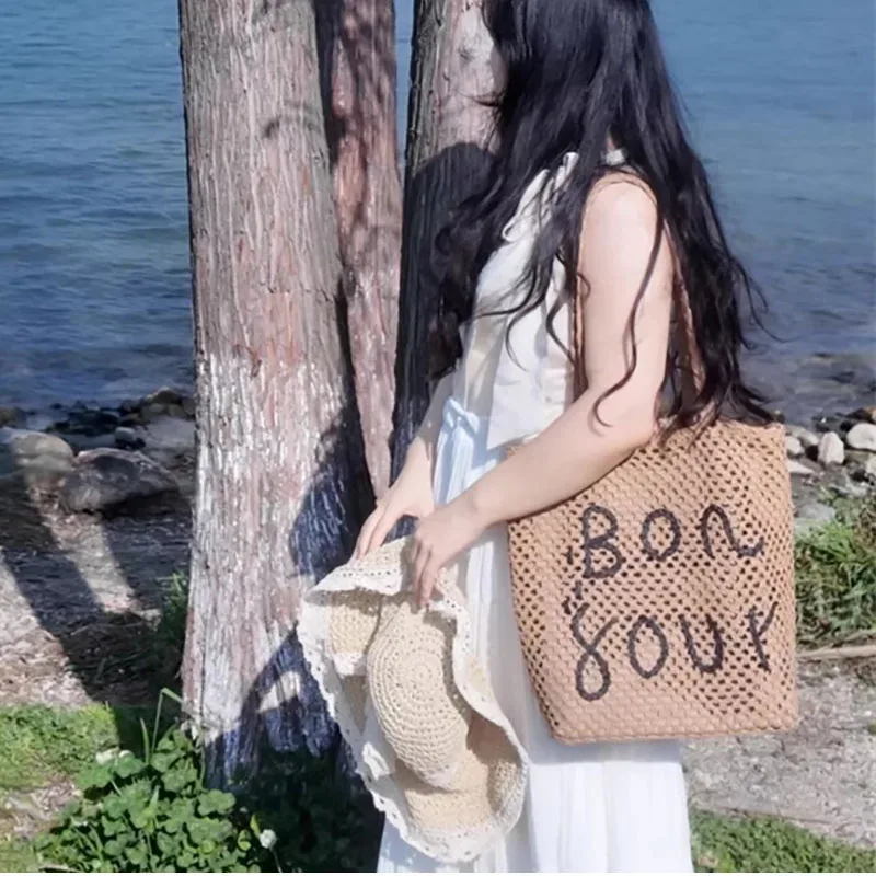 nouveau sac à bandoulière en paille tressée xmessun pour femme, sac de voyage décontracté de grande capacité pour la plage et les vacances, style créateur de mode