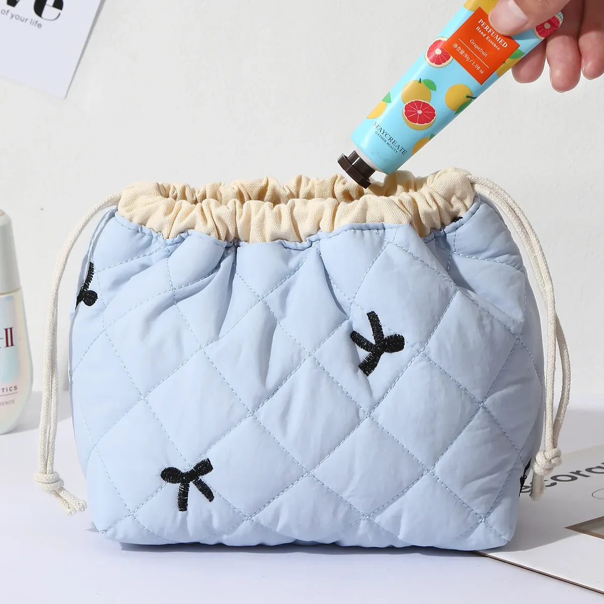 sac de rangement portable de voyage grande capacité avec cordon de serrage, en forme de coquille, mignon, de niche, pochette de rangement polyvalente en coton