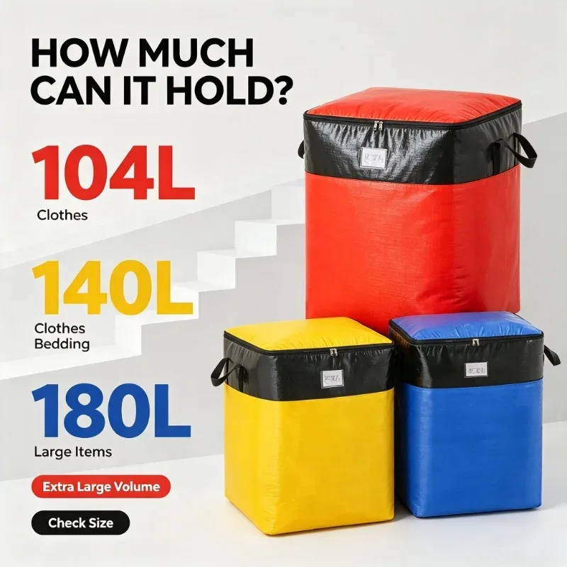 Sac de déménagement de grande capacité 180L, sac à bagages épais et écologique, sac tissé imperméable, sac de transfert et de stockage résistant à l'usure.