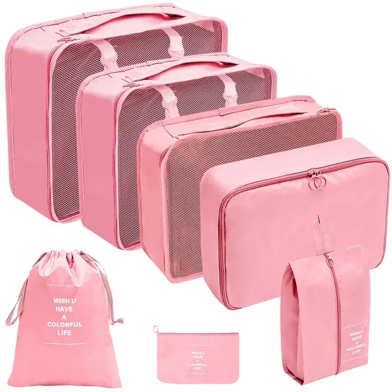 7/8/9 pièces nouvel ensemble organisateur de voyage sacs de rangement grande capacité valise stockage bagages vêtements tri organisateur ensemble pochette à chaussures