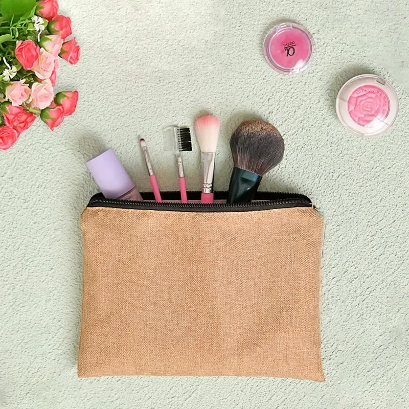pochette en lin à fermeture éclair pour femmes, imprimé de lettres florales, étui de rangement de voyage, sac à cosmétiques, trousse de maquillage, sacs de maquillage de demoiselle d'honneur