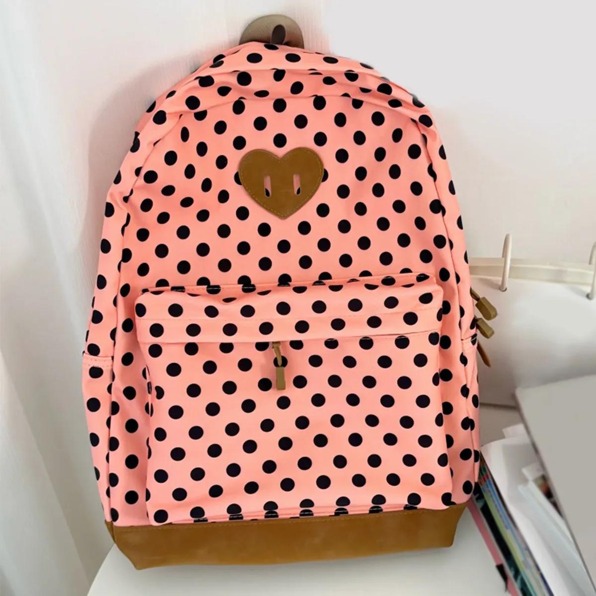 sacs d'école rétro portables pour femmes avec fermeture éclair, sac à dos esthétique à pois, sac à dos d'école rétro léger pour le travail et les voyages