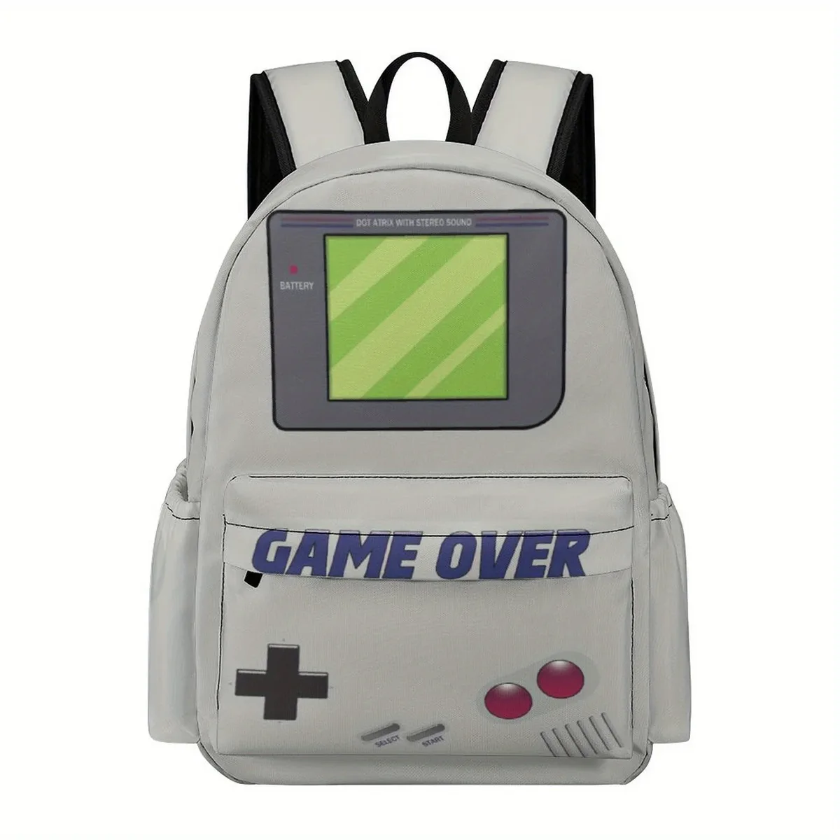 sac à dos gamer léger en tissu oxford avec motif « game over » et design rétro de manette de jeu