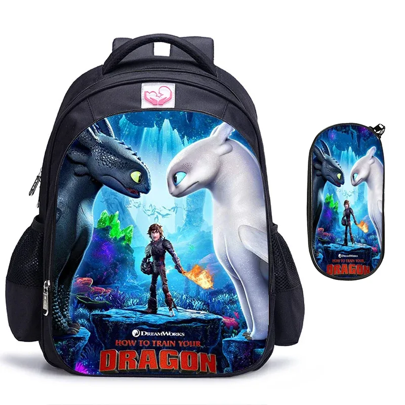 2 sacs à dos orthopédiques « comment dresser votre dragon », 16 pouces, noirs, pour l'école primaire, cadeau pour enfants et étudiants