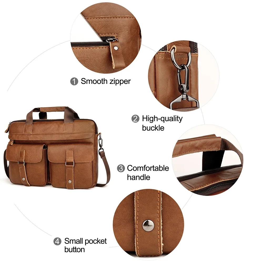 nesitu – porte-documents a4 en cuir véritable pour hommes, sac de messager d'affaires, pour ordinateur portable de 14 pouces, marron, noir, m6391