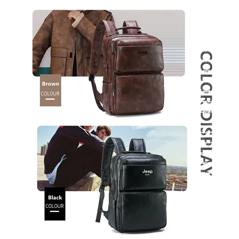 sac à dos en cuir vintage jeep buluo pour homme, grande capacité, sac pour ordinateur portable, sac à dos décontracté pour le travail, les voyages, l'université