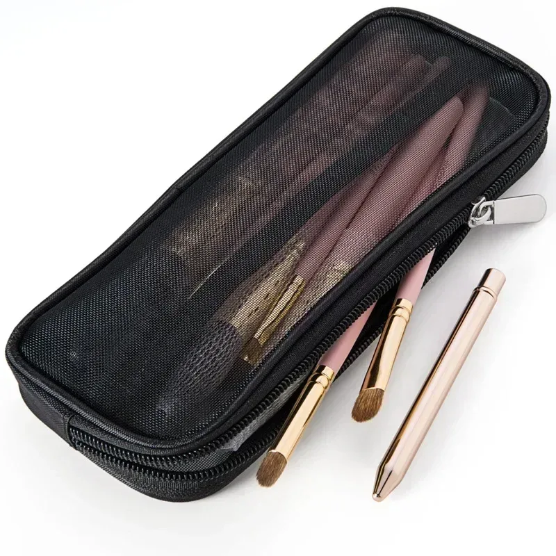 trousse de voyage pour pinceaux de maquillage, sac de rangement cosmétique et trousse de toilette pour hommes et femmes, organisateur d'outils de beauté, pochette en maille pour accessoires de lavage et de rangement