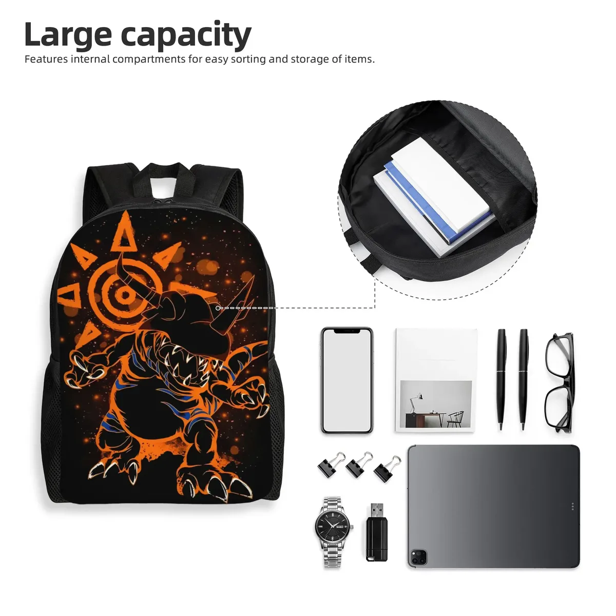 sac à dos greymon, 1 pièce, sac de rangement pour la rentrée scolaire, sac de camping, cadeau digimon anime, nouvelle année scolaire