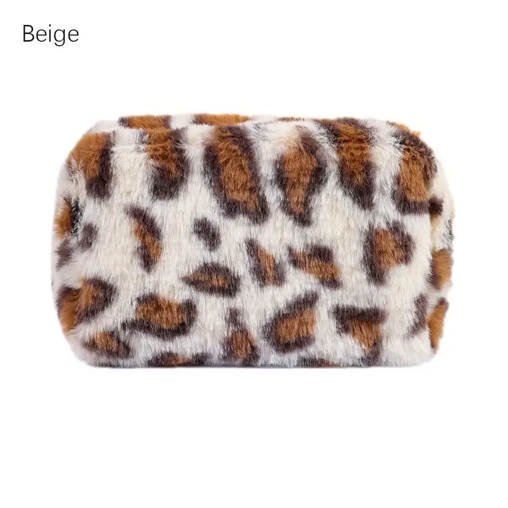 trousse de maquillage à imprimé léopard à la mode, trousse de toilette à fermeture éclair, sac cosmétique de voyage en peluche portable, grande capacité, haute qualité