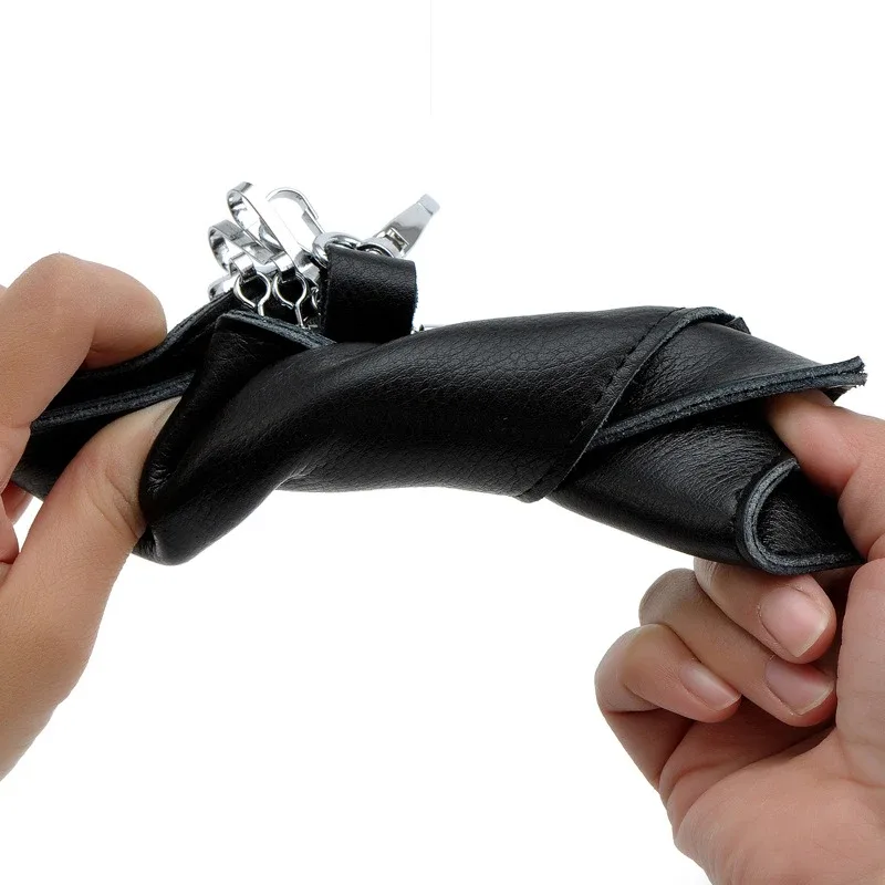 porte-clés en cuir véritable pour hommes et femmes, pochette de rangement, portefeuille de clé de voiture fendu en vache, étui pour clés de femme de ménage, mini sac pour cartes