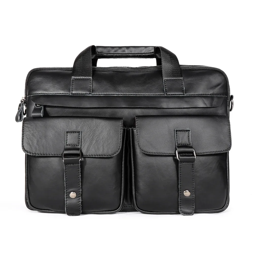 sacoche porte-documents cuir vache polyester noir poignée souple fermeture éclair design décontracté voyage business documents transport