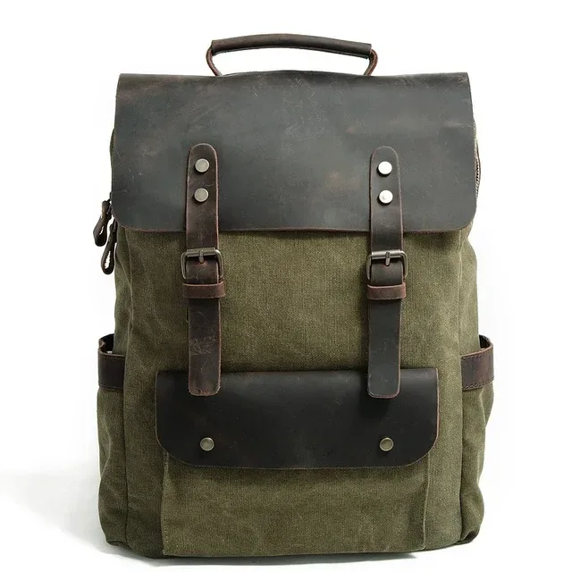sac à dos pour ordinateur portable en toile cirée pour homme, sac à dos vintage en toile, sac d'école en cuir, sac de voyage neutre portable et résistant à l'usure