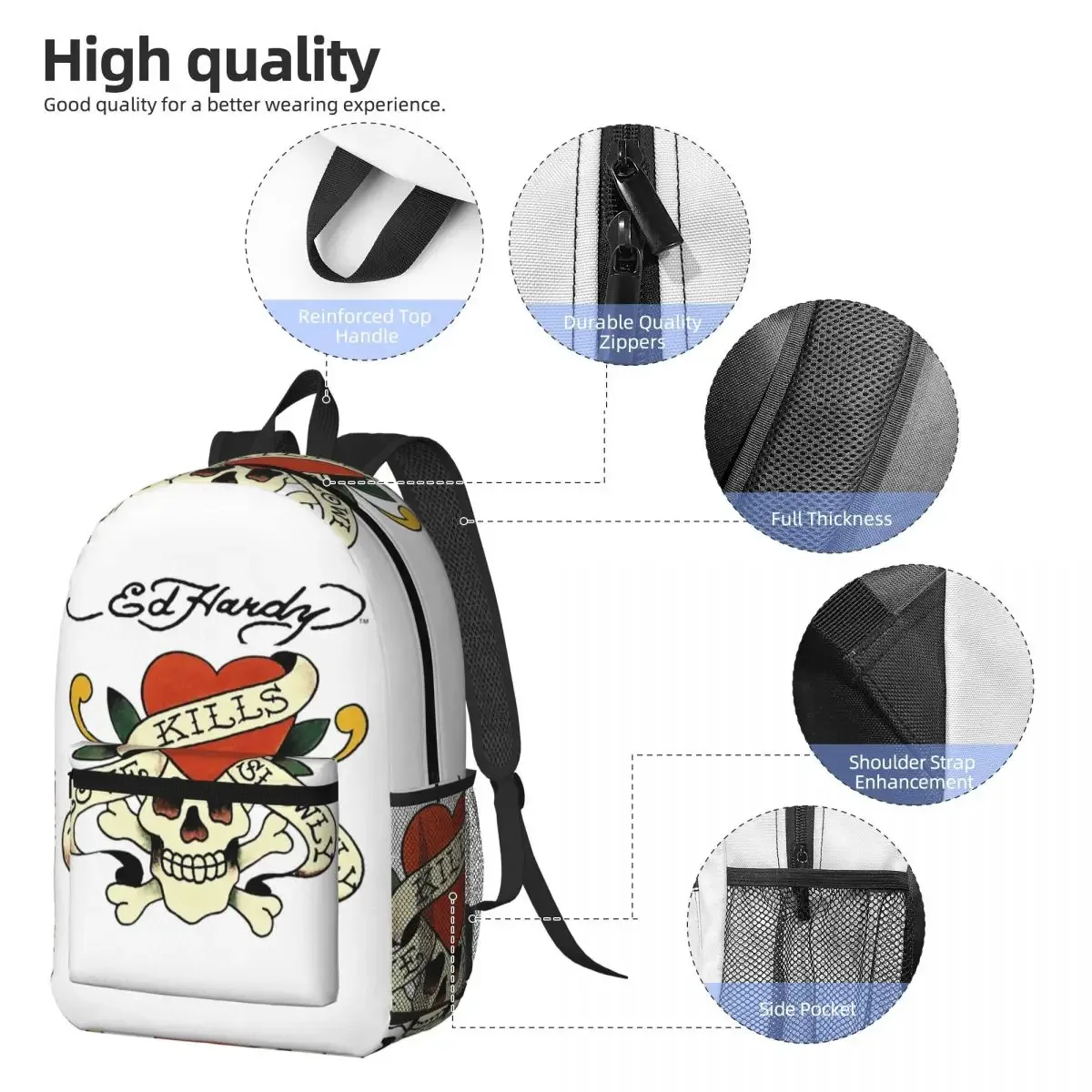 ed hardy love kills slowly sac à dos pour garçons et filles, sac d'école pour enfants, sacs à bandoulière pour ordinateur portable pour hommes et femmes