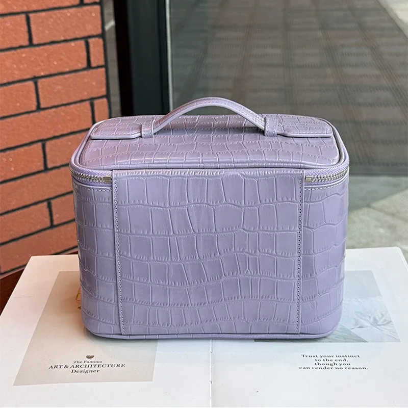 28 trousse de maquillage en cuir de vachette de haute qualité à motif crocodile pour femmes, sac de toilette portable, sac de rangement pratique