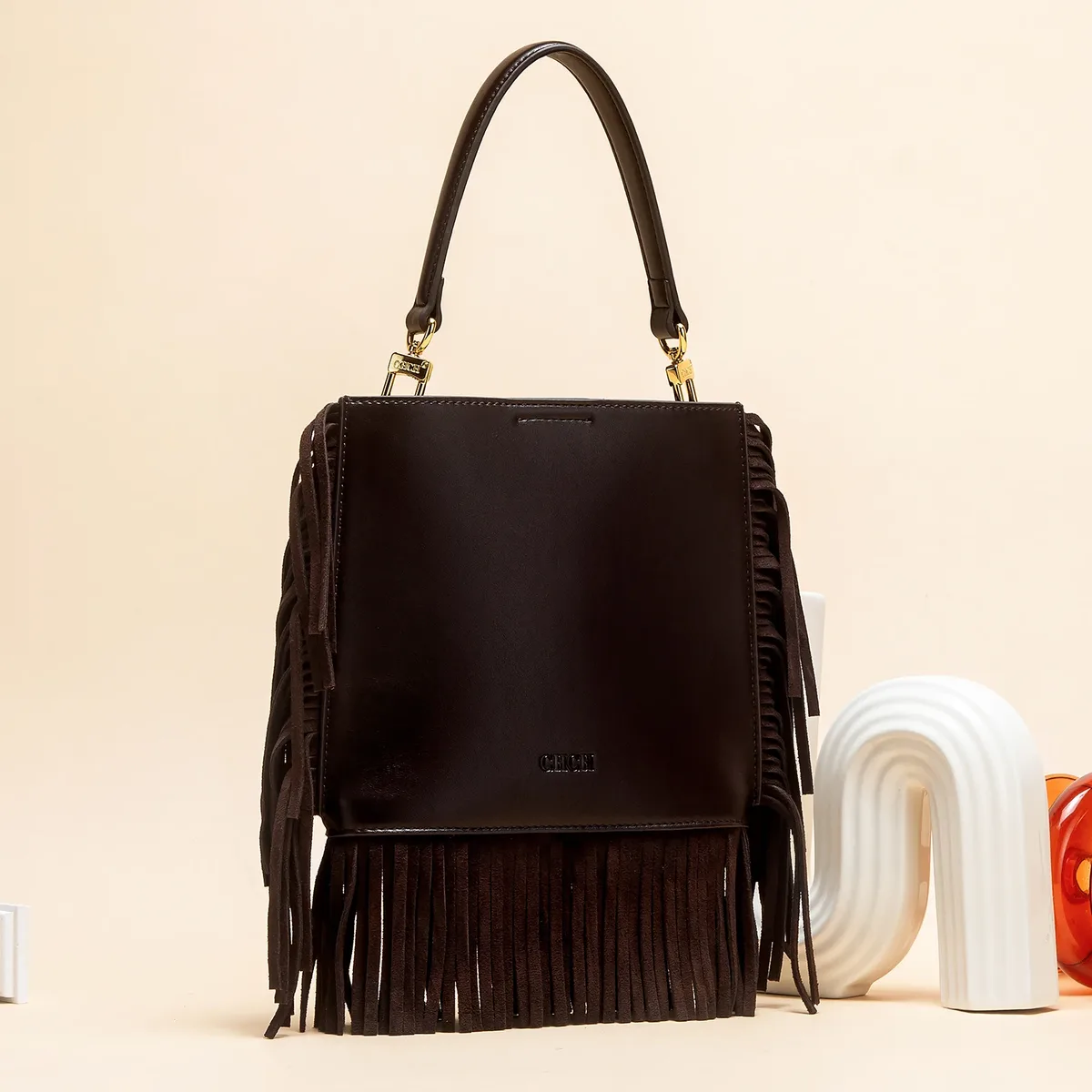 sac à main chch pour femme, nouvelle collection été 2026, sac rétro à pompons, sac de téléphone couleur chocolat 19*0.45*18cm
