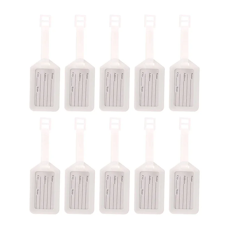 étiquettes de bagage en plastique pour hommes et femmes, étiquette de bagage, porte-nom, adresse d'identification de valise, accessoire de voyage, expédition d'embarquement, 10 pièces