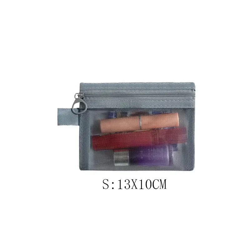 grande trousse de toilette zippée pour femme, noire, blanche, grise, organiseur de maquillage, pochette transparente en maille, sac de voyage pour maquillage