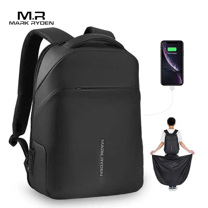 mark ryden-sac à dos étanche antivol pour homme, imperméable, sac pour ordinateur portable, sac d'école, sac de voyage, mode, tsa lock, 40*30*14, 15.6 pouces
