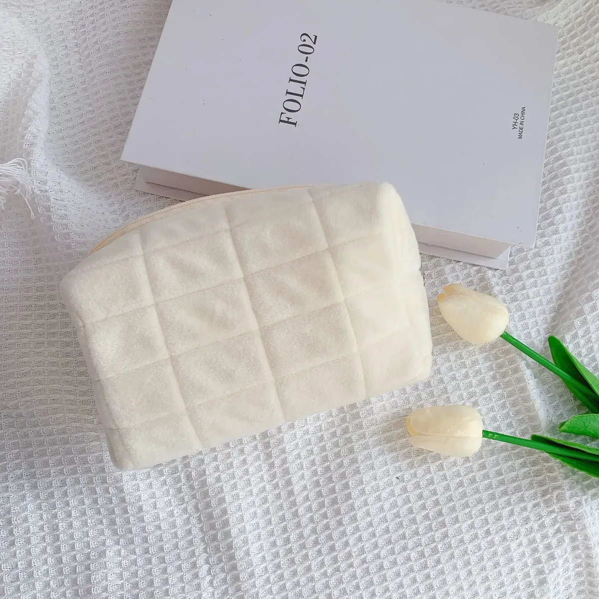 pointrousse de maquillage en fourrure pour femme, fermeture éclair, grand sac cosmétique solide pour documents, trousse de toilette de voyage, poudres à laver, stylo en peluche