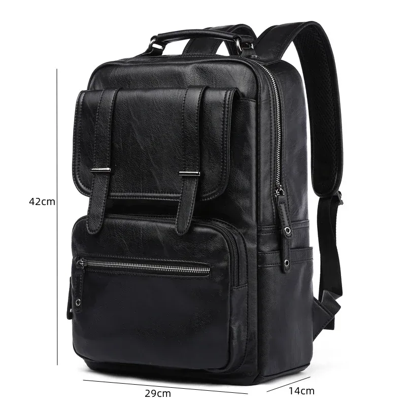 sac à dos simple en cuir pu souple pour hommes, sac à dos de grande capacité pour ordinateur portable de 14 pouces, cartable pour étudiants, sac à dos de voyage
