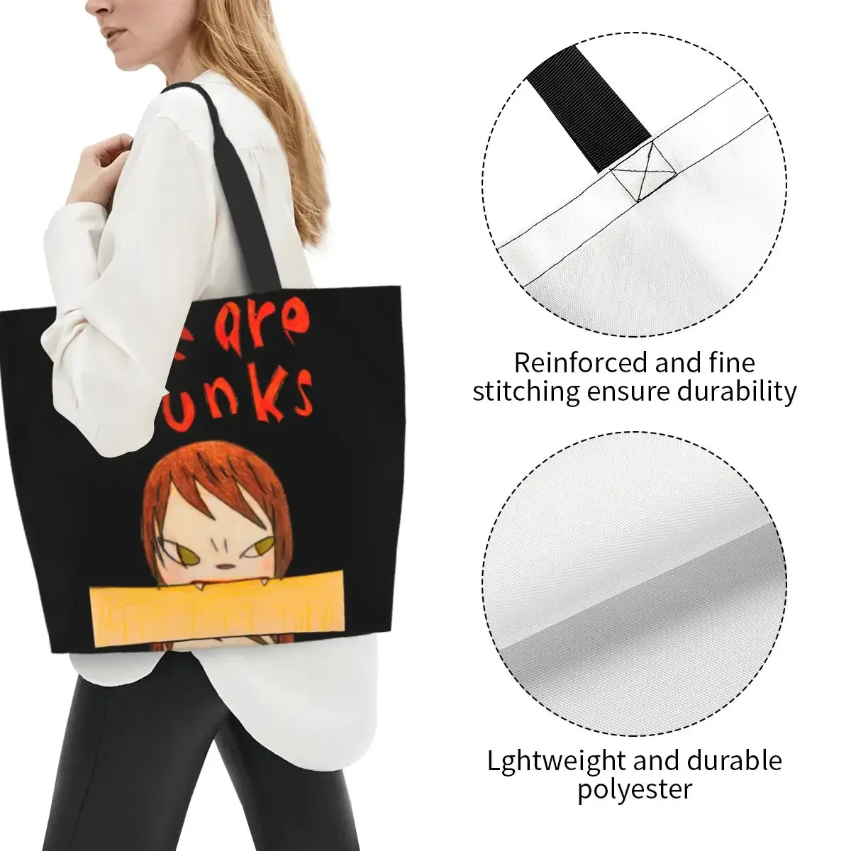 sac à main yoshitomo nara zombie avec logo personnalisé pour femme, we are punks, initié, sac fourre-tout, shopping, question, voyage, livre, 40x50cm