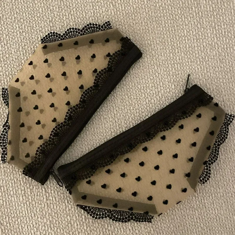 pochette de maquillage en maille tendance avec bordure en dentelle transparente, pochette de rangement décorative avec fermeture éclair, organisateur de bijoux et écouteurs