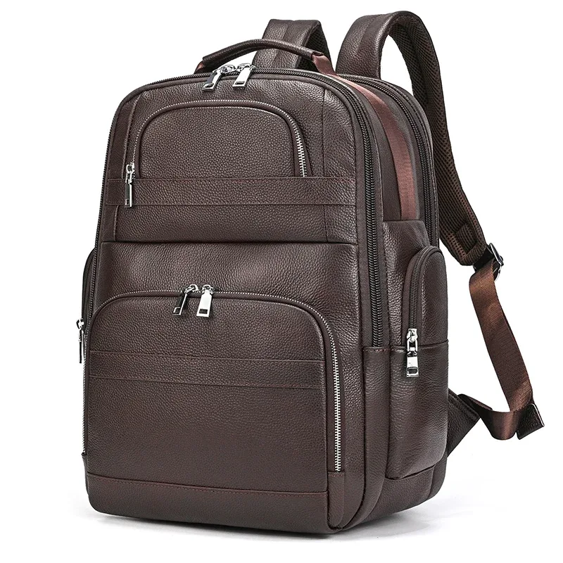 sac de voyage en cuir double couche pour homme, sac pour ordinateur d'affaires, sacs à dos pour ordinateur portable, chargement usb, grande capacité
