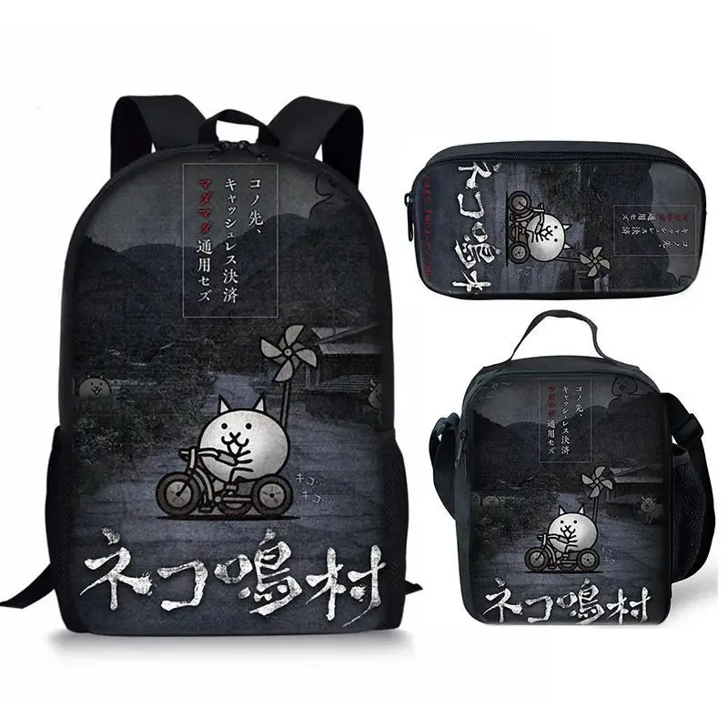 the battle cats – ensemble de trois pièces, sac à dos pour étudiant, sac à stylos, sac de repas, ensemble de trois pièces
