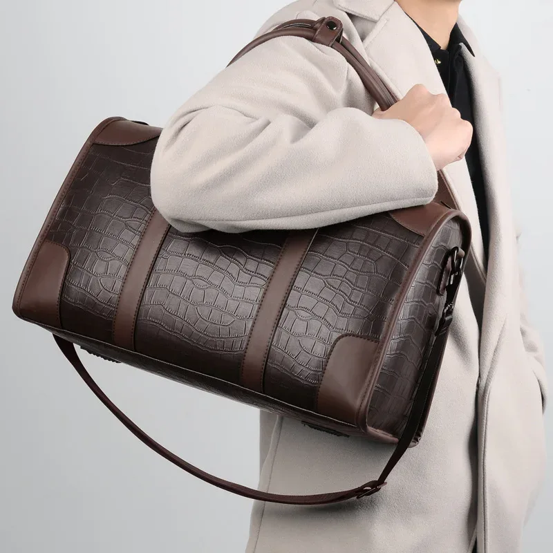 sac à main de mode pour hommes, fourre-tout de voyage d'affaires, sac de bagages de luxe en cuir pu alligator avec bandoulière, sacs à bandoulière