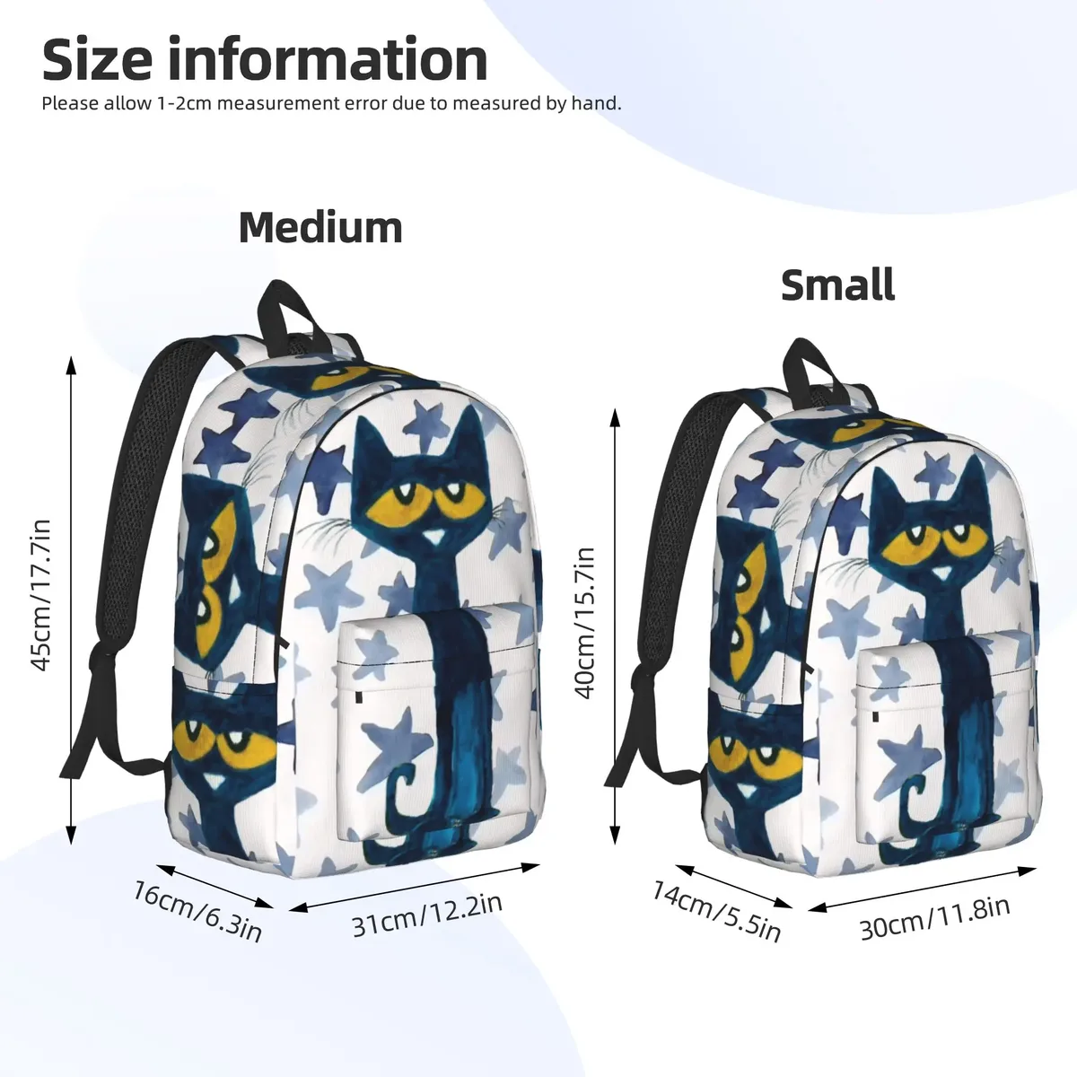 sac à dos cartoon cat pete the cat pour hommes et femmes, sac à bandoulière tendance pour le lycée, le travail, le collège, durable