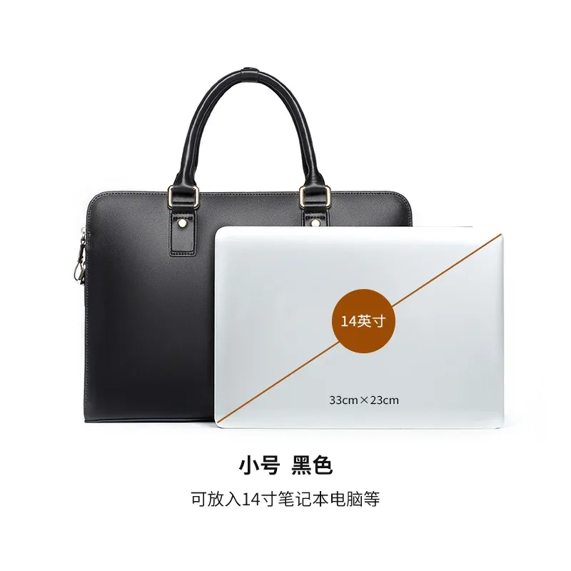 porte-documents en cuir véritable pour hommes, en cuir de vache fendu, grande capacité, sac à main d'affaires horizontal, pochette d'ordinateur, nouvelle collection
