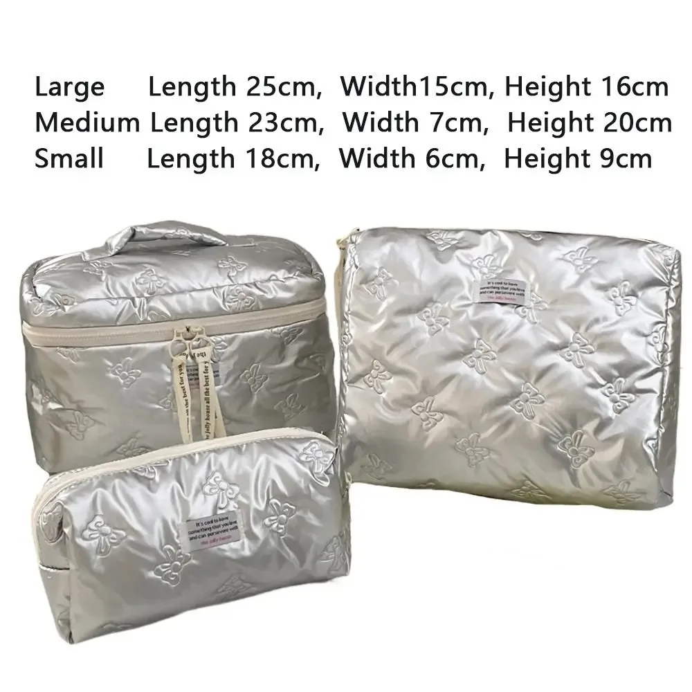 sac à cosmétiques élégant en matériau pu, compartiment de rangement, décoration d'arc, trousse de toilette, trousse de maquillage multifonction, organization quotidienne