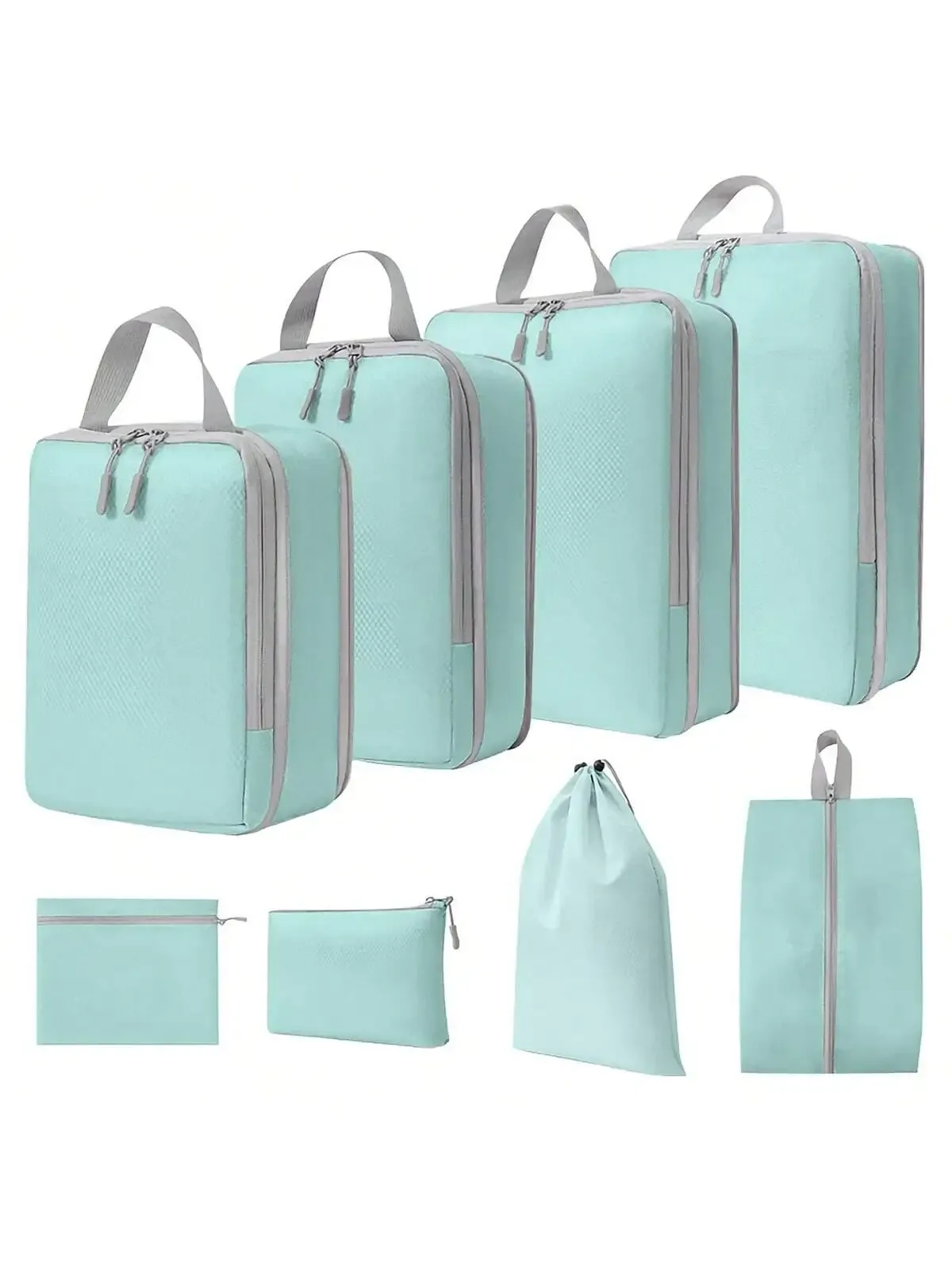 organisateur voyage polyester gris clair poignée noire fermeture glissière compressible sac chaussures rangement cube traçabilité usage polyvalent