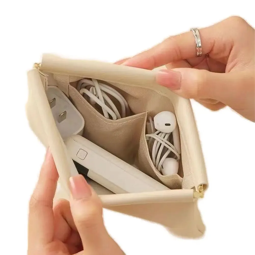 nouveau sac de rangement portable en pu, disponible en 2 tailles, avec fermeture automatique, idéal pour ranger des écouteurs filaires, des rouges à lèvres et de petits accessoires.