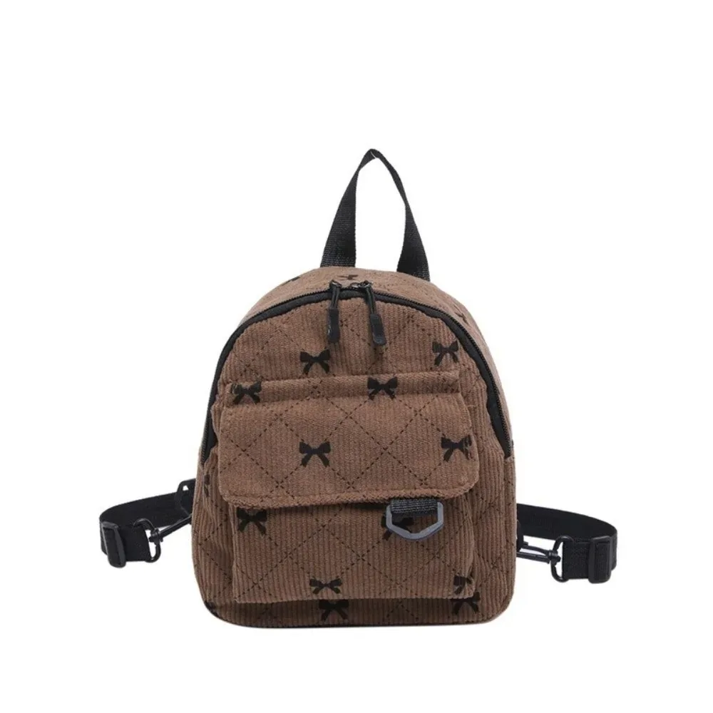 sac à dos mini décontracté en velours côtelé, imprimé nœud papillon, sac à dos multi-nœuds, sac de rangement pour cosmétiques, sac à bandoulière léger pour les trajets quotidiens