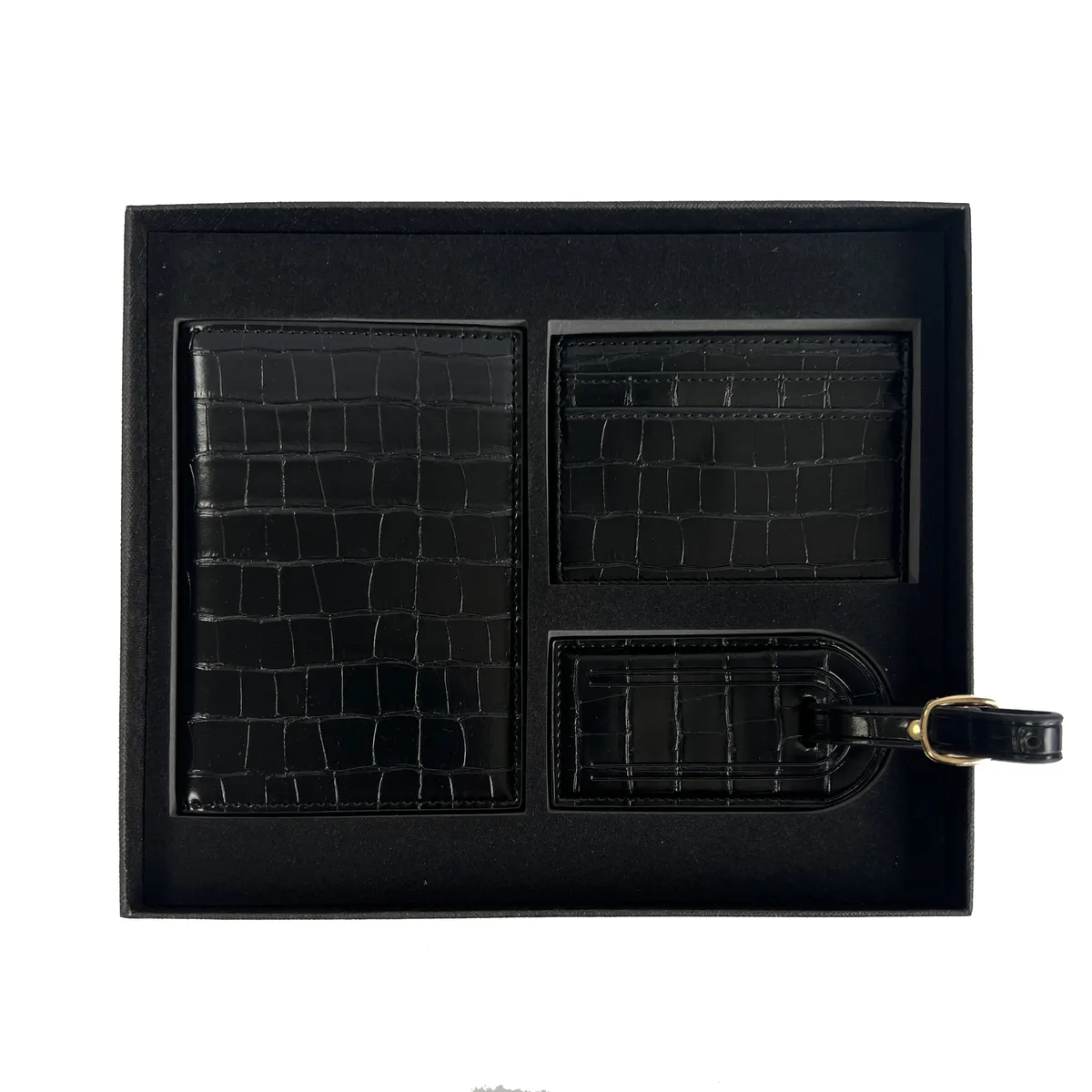 coffret cadeau personnalisé avec initiales gratuites, housse de passeport en cuir de crocodile, étiquette de bagage, porte-cartes, accessoires de voyage