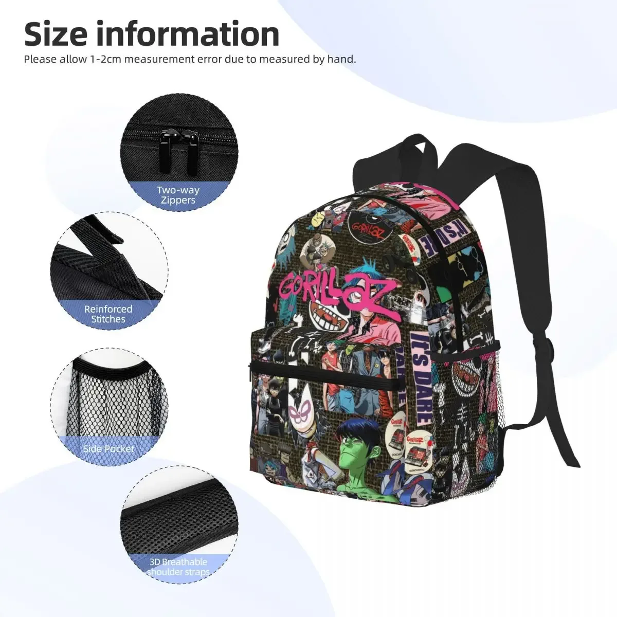 bande de musique gorillaz étudiant sac à dos sac d'école randonnée voyage sac à dos pour garçons filles bookbag sacs à bandoulière
