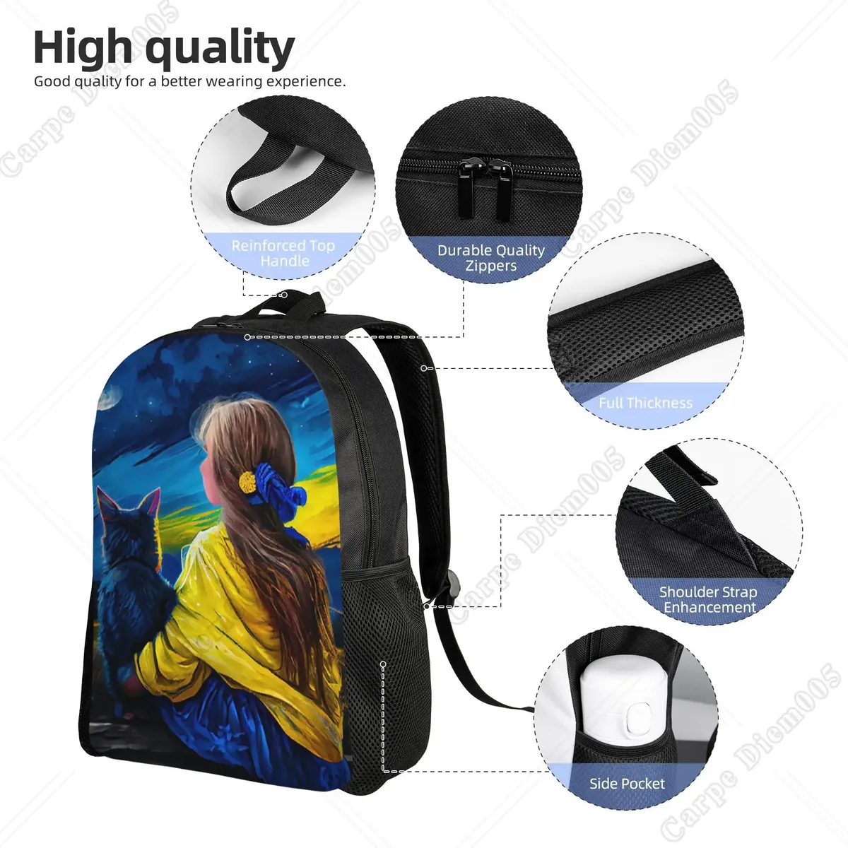sac à dos de peinture d'interconnexion de sensation d'ukraine, sacs d'école, sacs de voyage d'université, convient pour ordinateur portable de 15 pouces, polyester unisexe avec fermeture à glissière