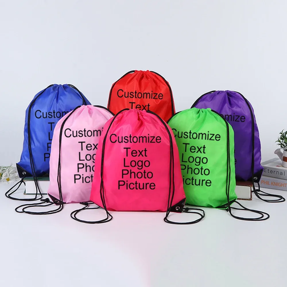 sac à dos de cyclisme avec logo/texte/nom personnalisé, sac à chaussures à cordon de serrage pour vêtements, ceinture étanche, sac de sport portable en nylon