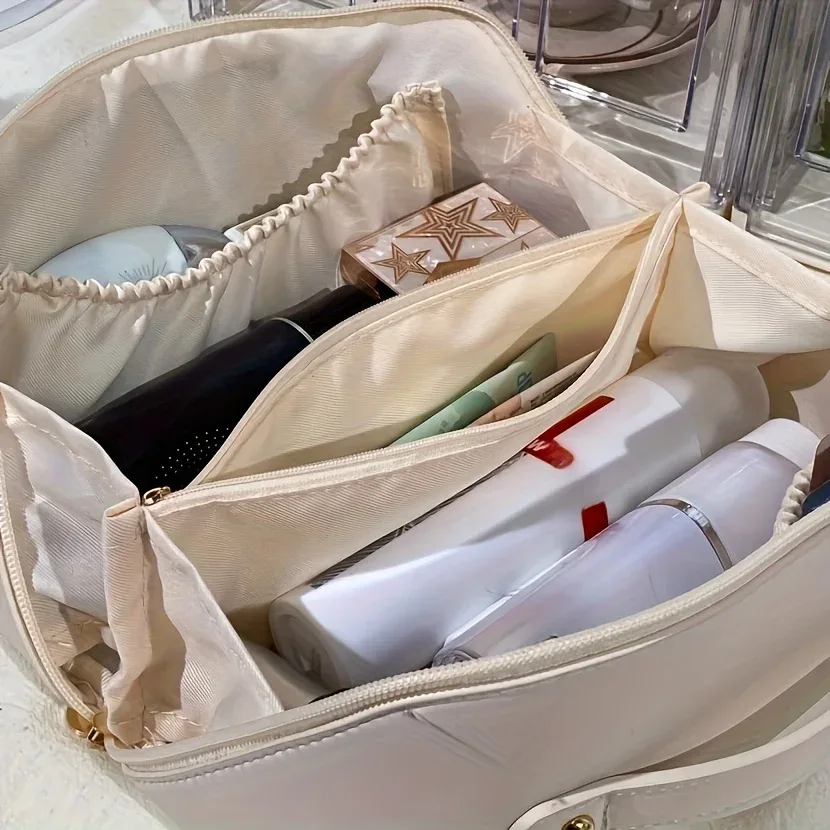 sac de voyage extensible de grande capacité conforme aux normes tsa - trousse de maquillage et de toilette avec compartiments zippés, aspect rose, adapté aux femmes, à la salle de sport, aux voyages d'affaires et aux vacances, design extensible, avec poignée robuste, motif texturé dentelé