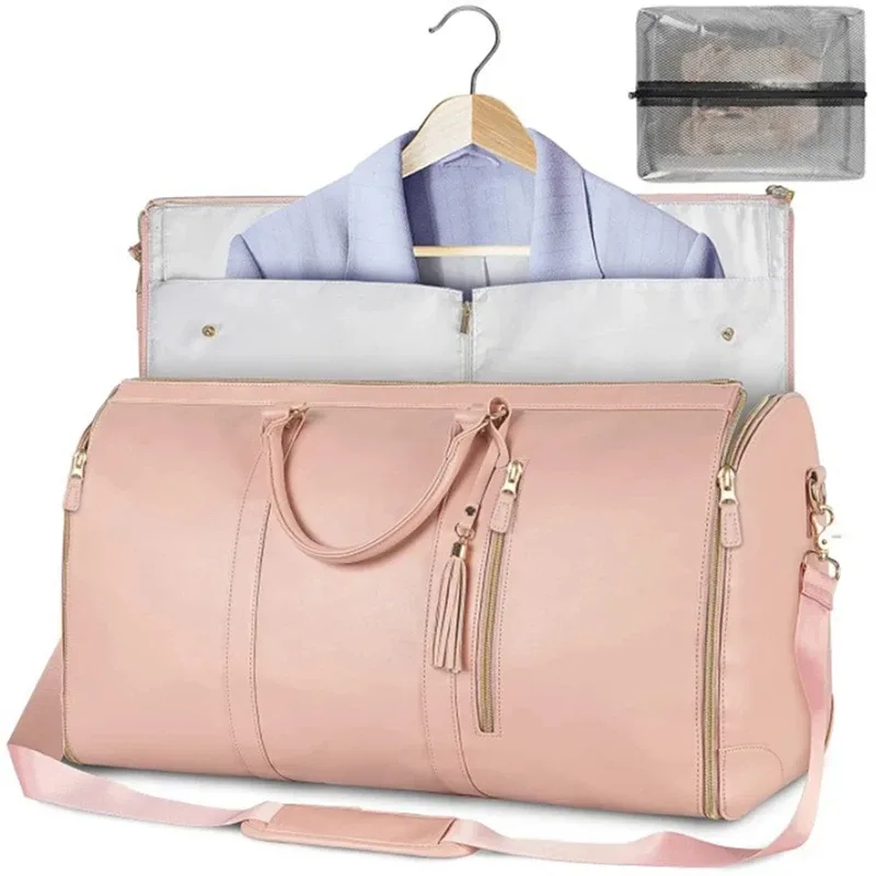 sac voyage polyester rose clair poignées amovibles bandoulière format rectangulaire sac polyvalent grande capacité