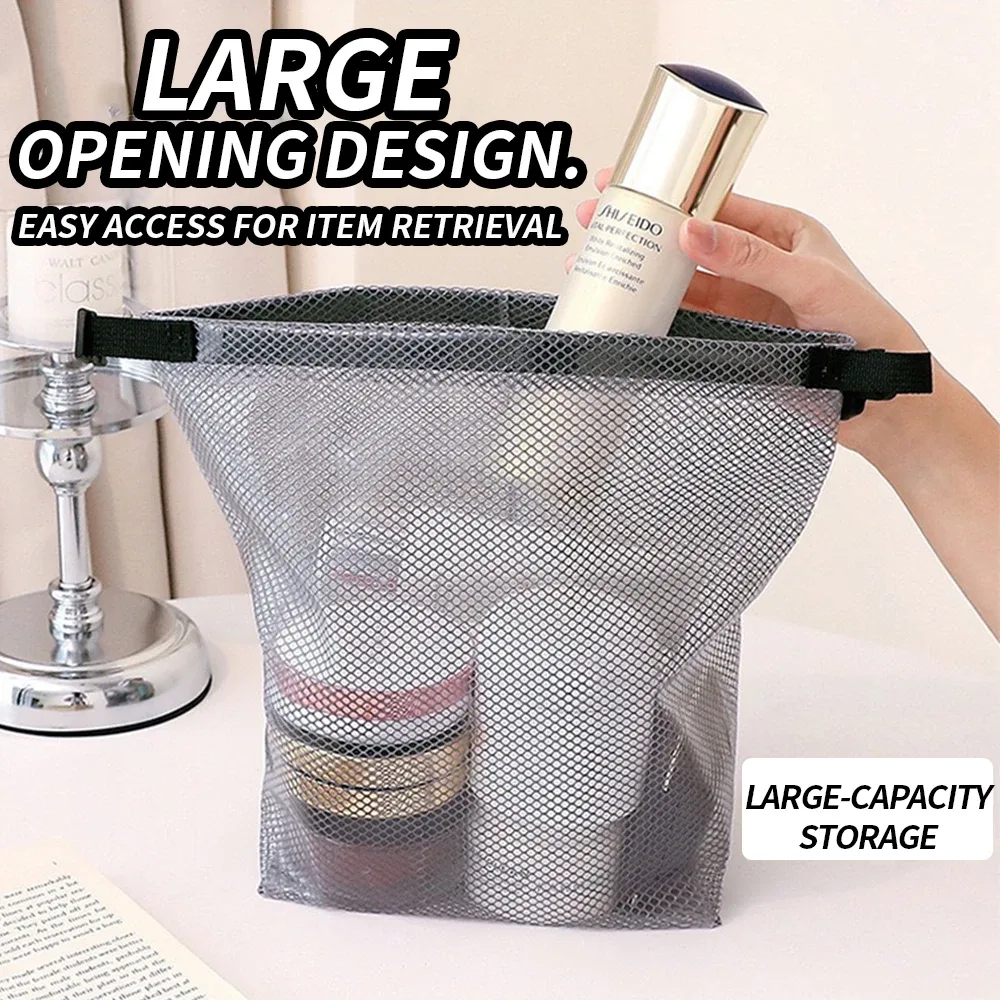 mesh storage bag, fitness clothing, swimming bathroom, large capacity drawstring, men's and women's outdoor toiletries bag