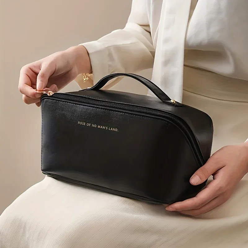 1pc grande trousse de toilette imperméable à fermeture éclair grande capacité avec compartiments, poignée et fonction organisateur