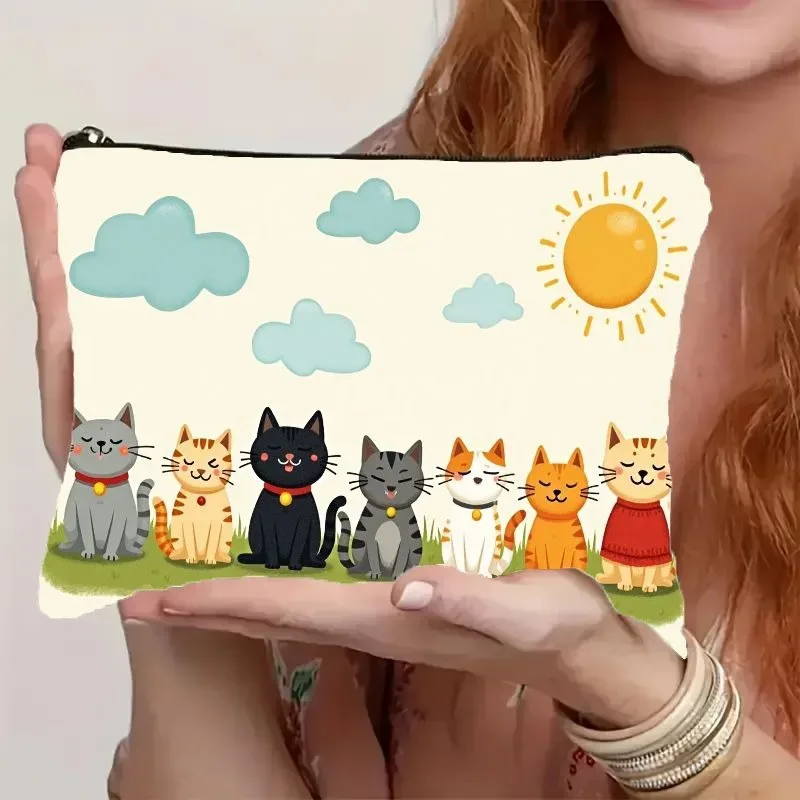 un sac de maquillage avec moustaches de chat heureux, sac à cosmétiques, organisateur de maquillage léger et pliable avec fermeture éclair pour sac de rangement de voyage