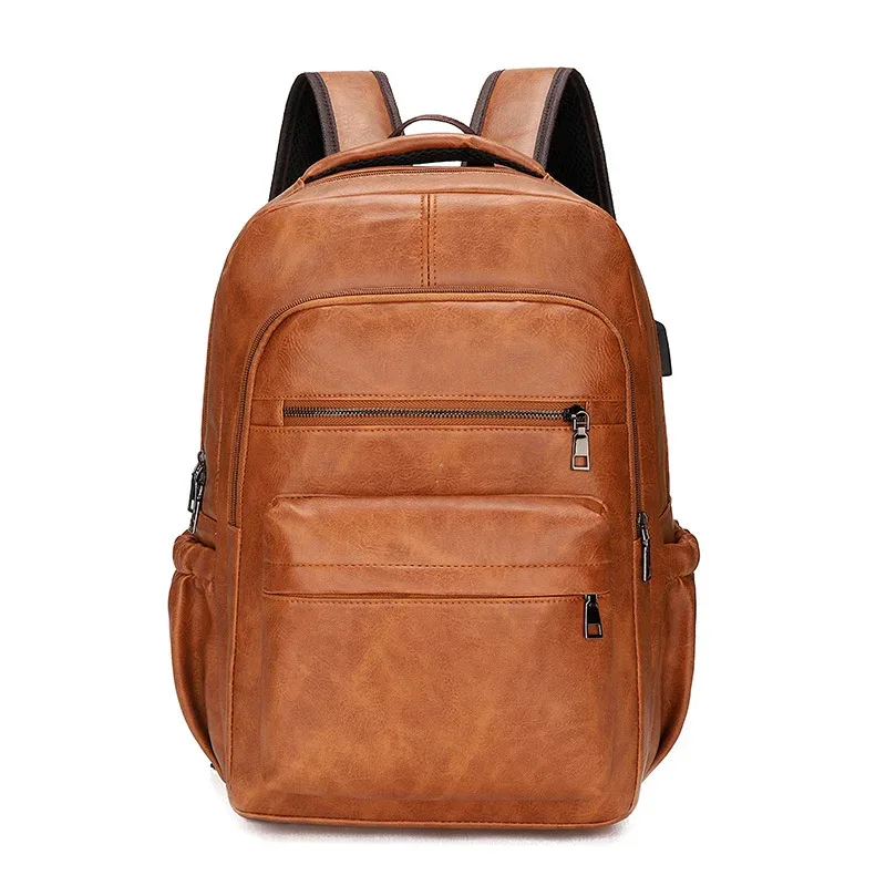sac à dos de chargement usb en cuir pu pour hommes, grands sacs à dos pour ordinateur portable, cartable pour adolescents, haute qualité