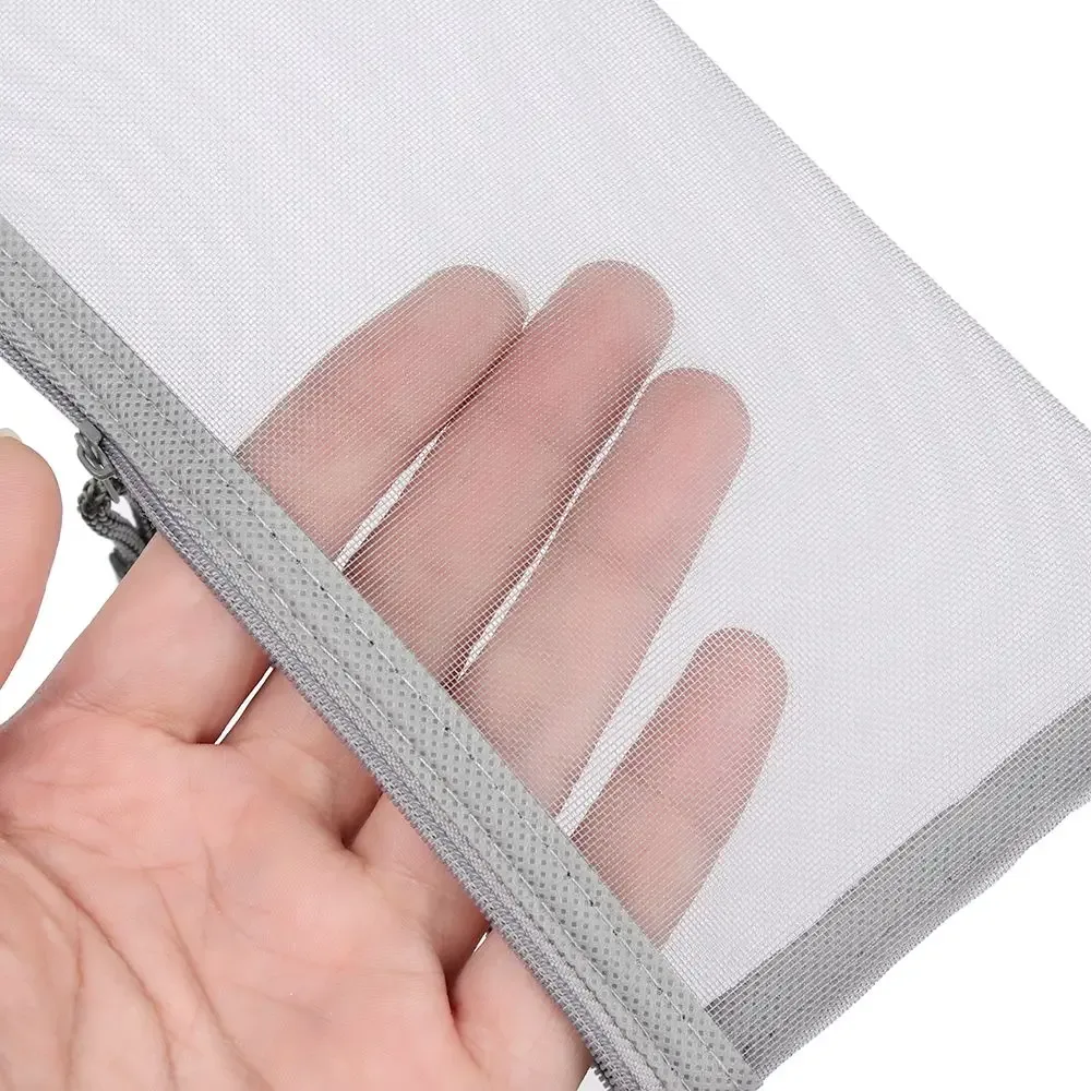 1 pièce trousse de rangement en nylon couleur unie, transparente à grille, avec fermeture éclair, pour papeterie, maquillage, monnaie, cosmétiques et stylos